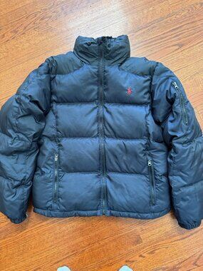 VTG Polo Ralph Lauren Quilted Down Puffer Jacket Black Mens Sz Medium